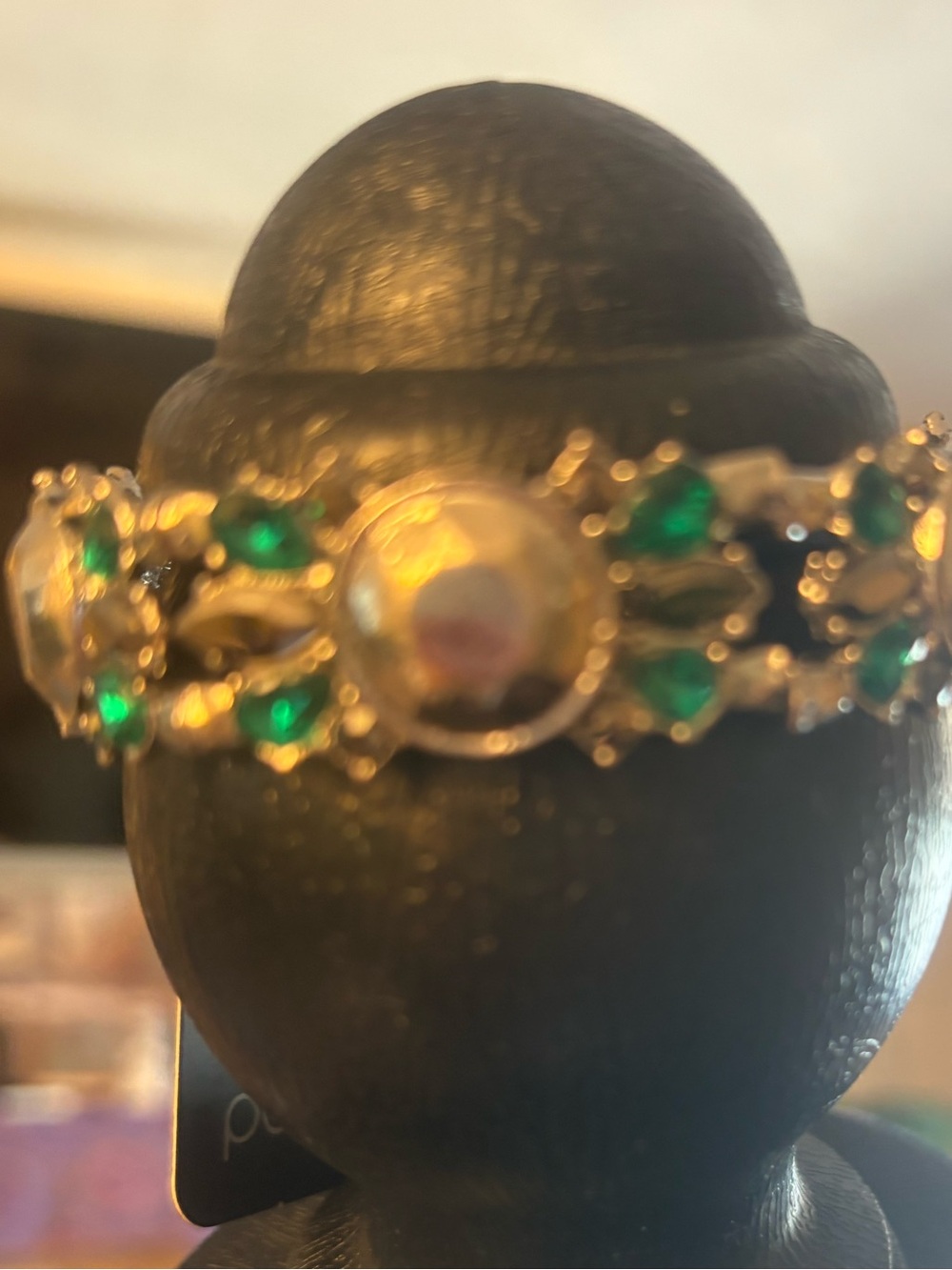 Silver-Tone Bracelet with Green Crystal Accents